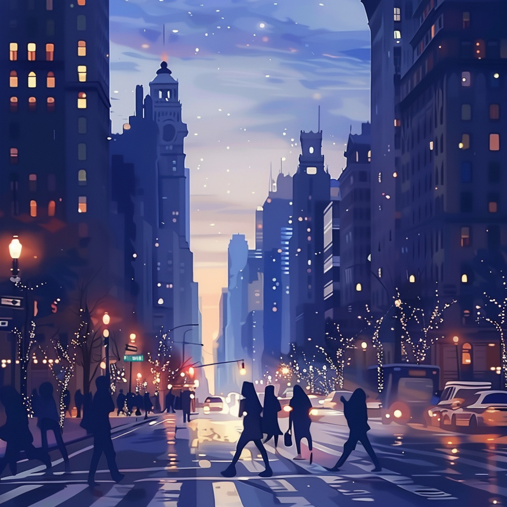 Twilight City Crosswalk in Soft Glow